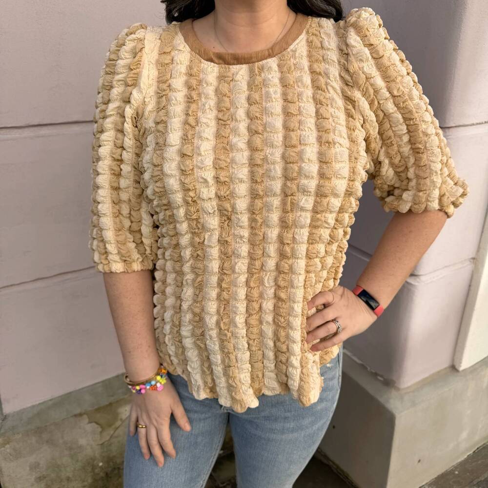 NEW VOY multi color puff textured top in beige